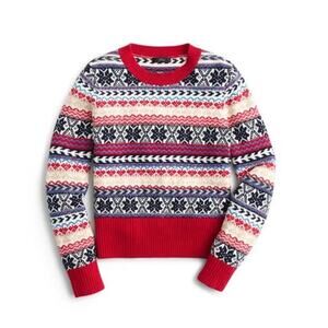 J. Crew Button Fair Isle Crewneck Sweater Lambs Wool Blend Size Large